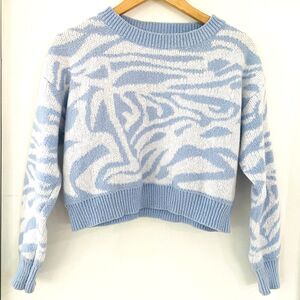 Shein Women's Size S Blue White Long Sleeve Knit Sweater Crew Neck Cropped